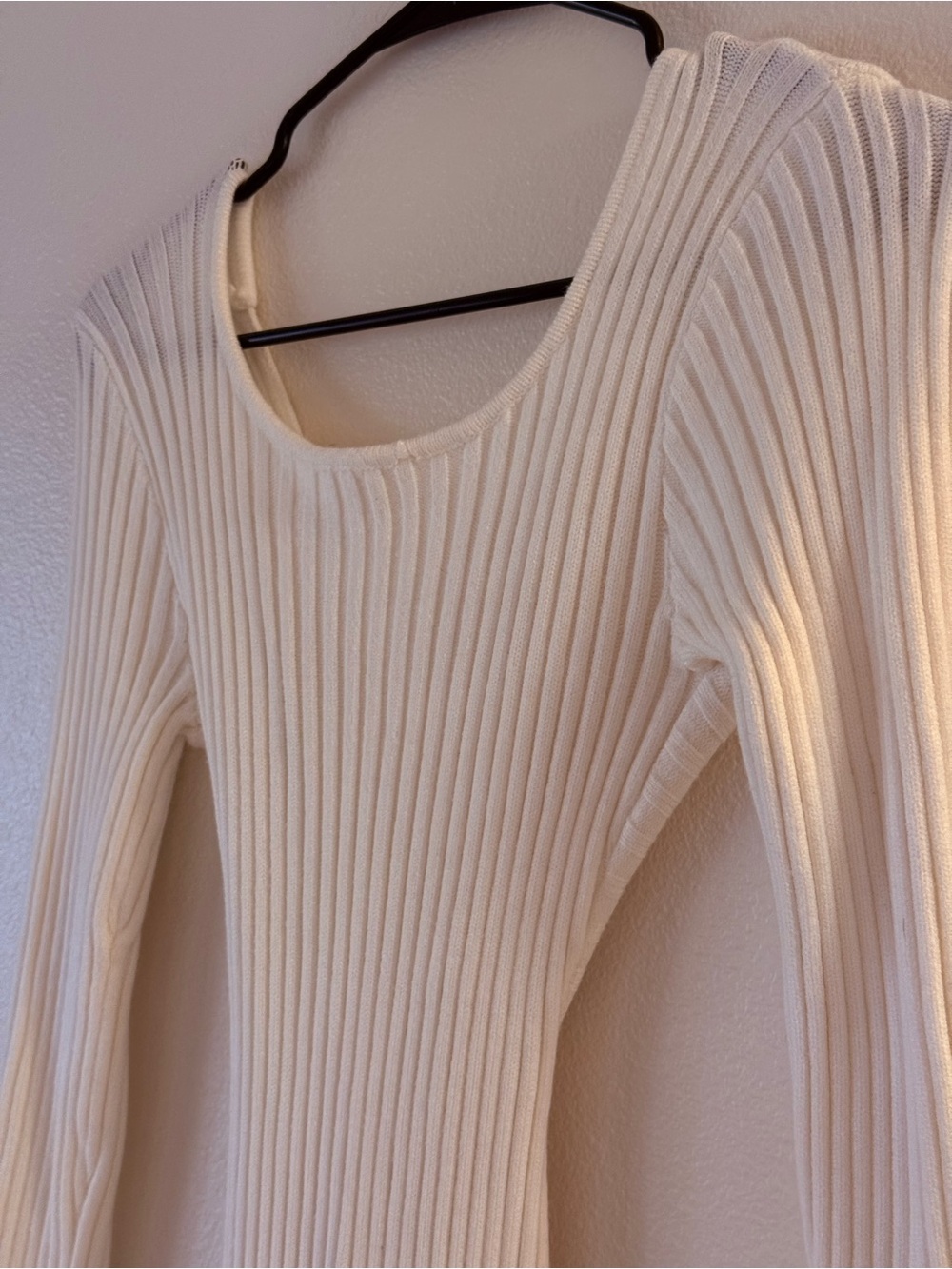 12th Tribe Cream Ribbed Scoop-Neck Long Sleeve Dress